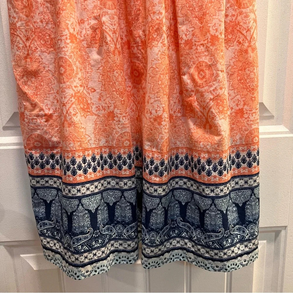 Van Winkle & Co. Peach & Blue Spaghetti Strap Cotton Dress. Size Small. - Picture 8 of 11